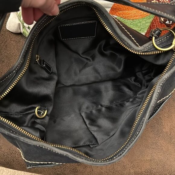 Y2K COACH ERGO LEATHER BRASS 10740 NATURAL COWHIDE 2007 TASSEL RING STUD VGUC - Picture 11 of 14